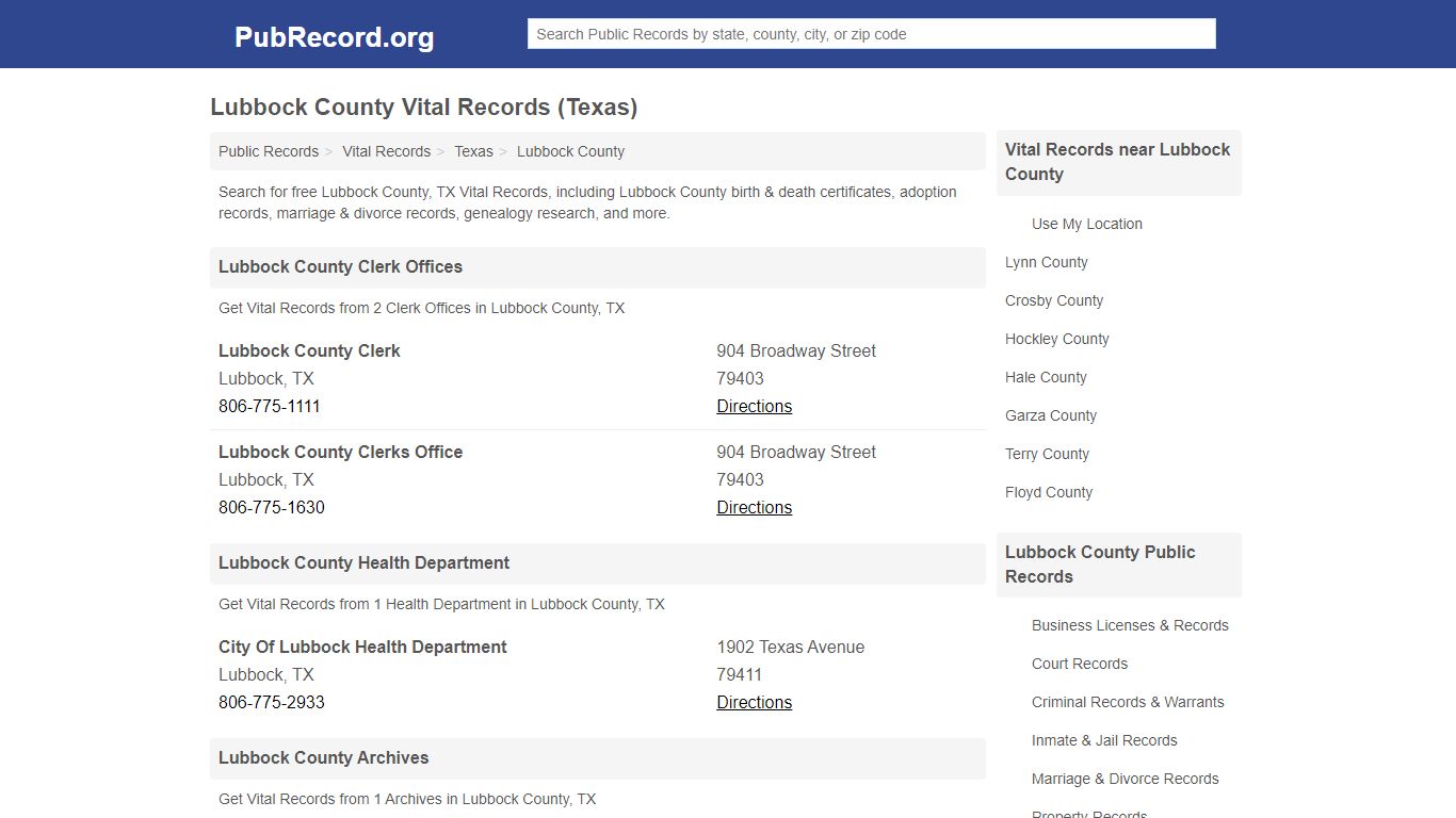 Free Lubbock County Vital Records (Texas Vital Records)
